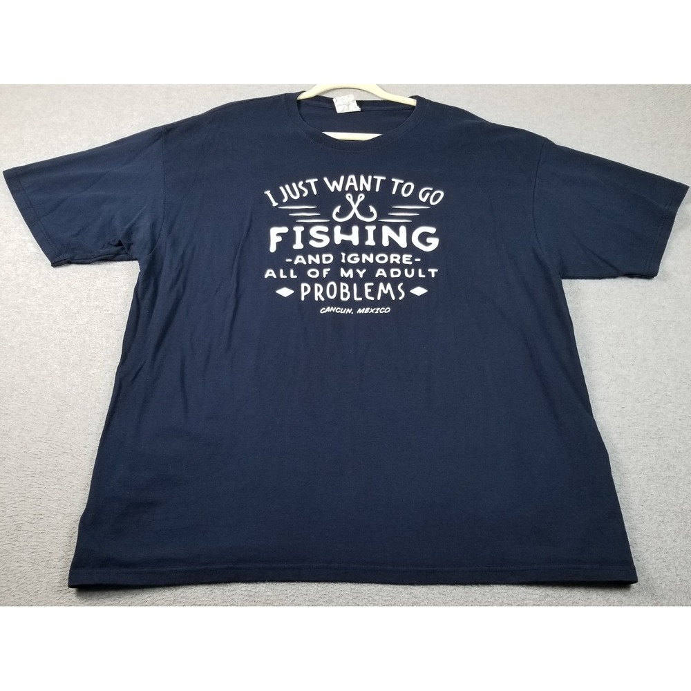 T-Shirt Men's XXL 2XL Blue White Fishing Cancun Mexico Graphic Tee Short Sleeve